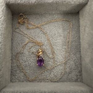 10K XL Dainty Gold Chain & P10K Amethyst and Diamond Pendant